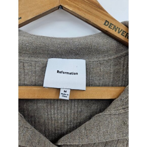 Reformation Hermia Polo Sweater Top Womens M Beige Pullover Rib Knit Merino Wool - Picture 4 of 7